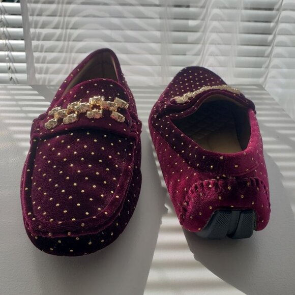 Mens Royal Loafers Velvet Shoes Burgundy and Gold Size 9 - Picture 5 of 10